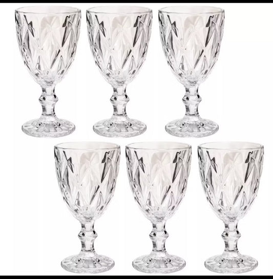 Kit com 6 Taças de Vidro Premium modelo Diamante