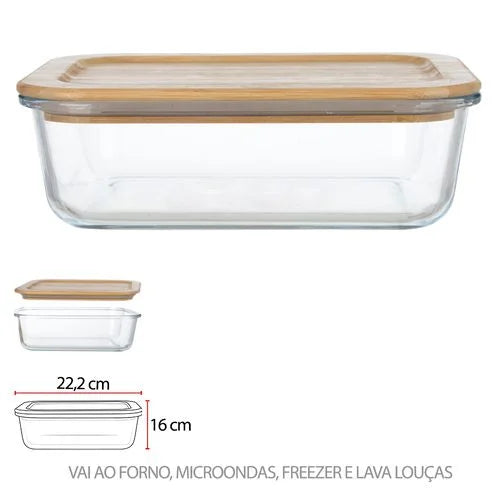 Pote de Vidro com Tampa de Bambu