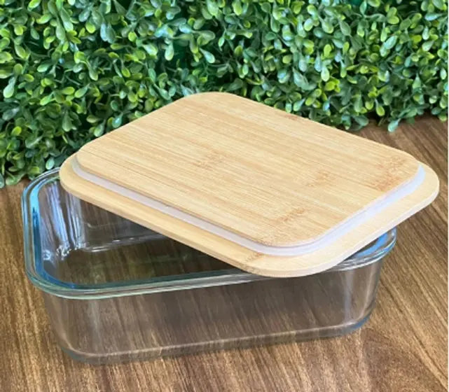 Pote de Vidro com Tampa de Bambu